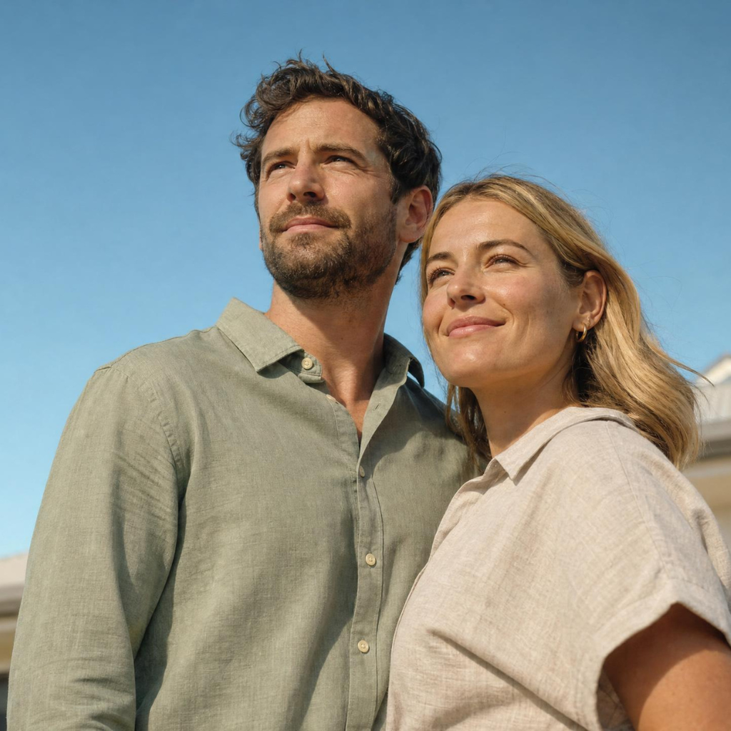 A couple outside their Rent-to-Own home